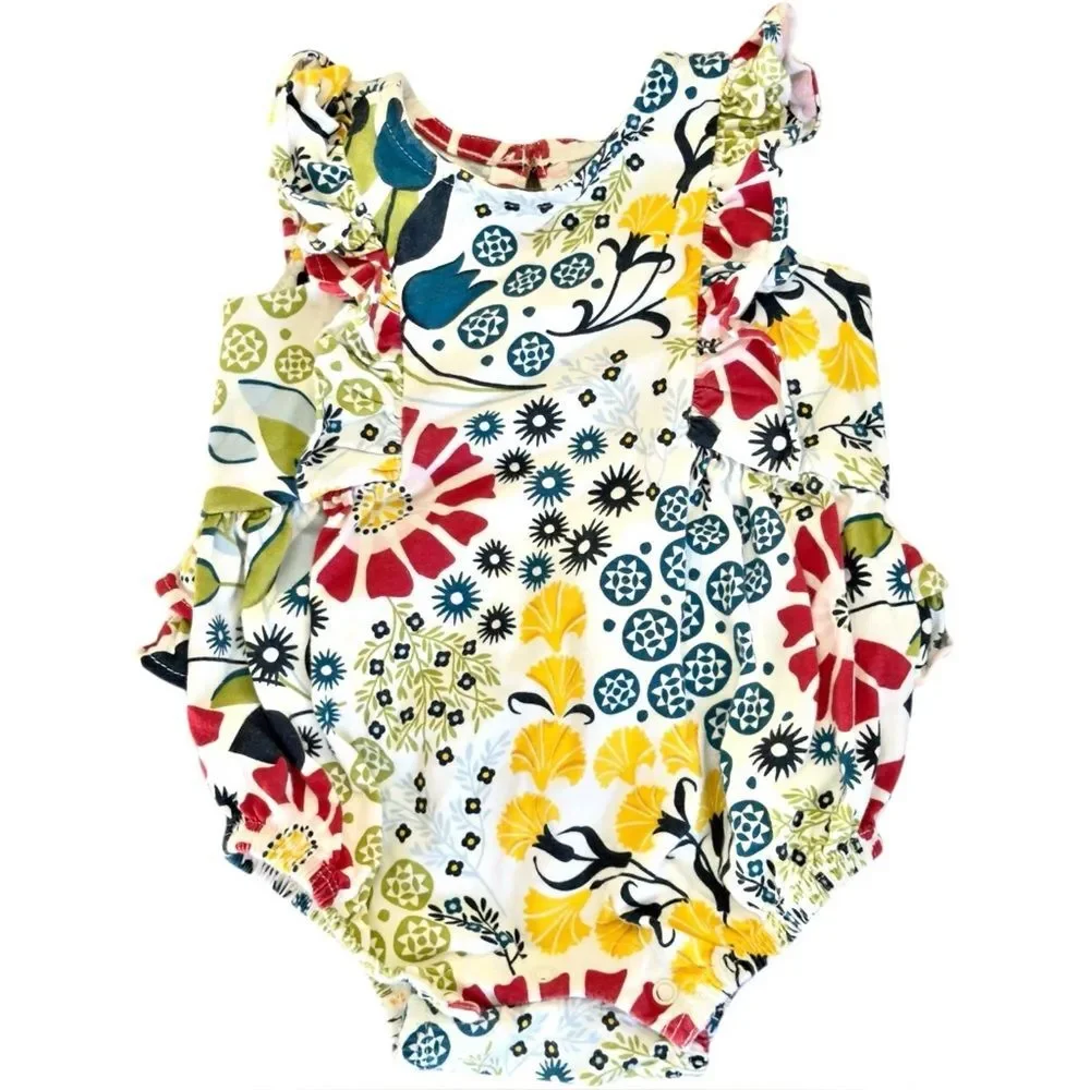 Tea Collection Baby Girls Colorful Cotton One Piece Romper Bubble. 0-3 Months.